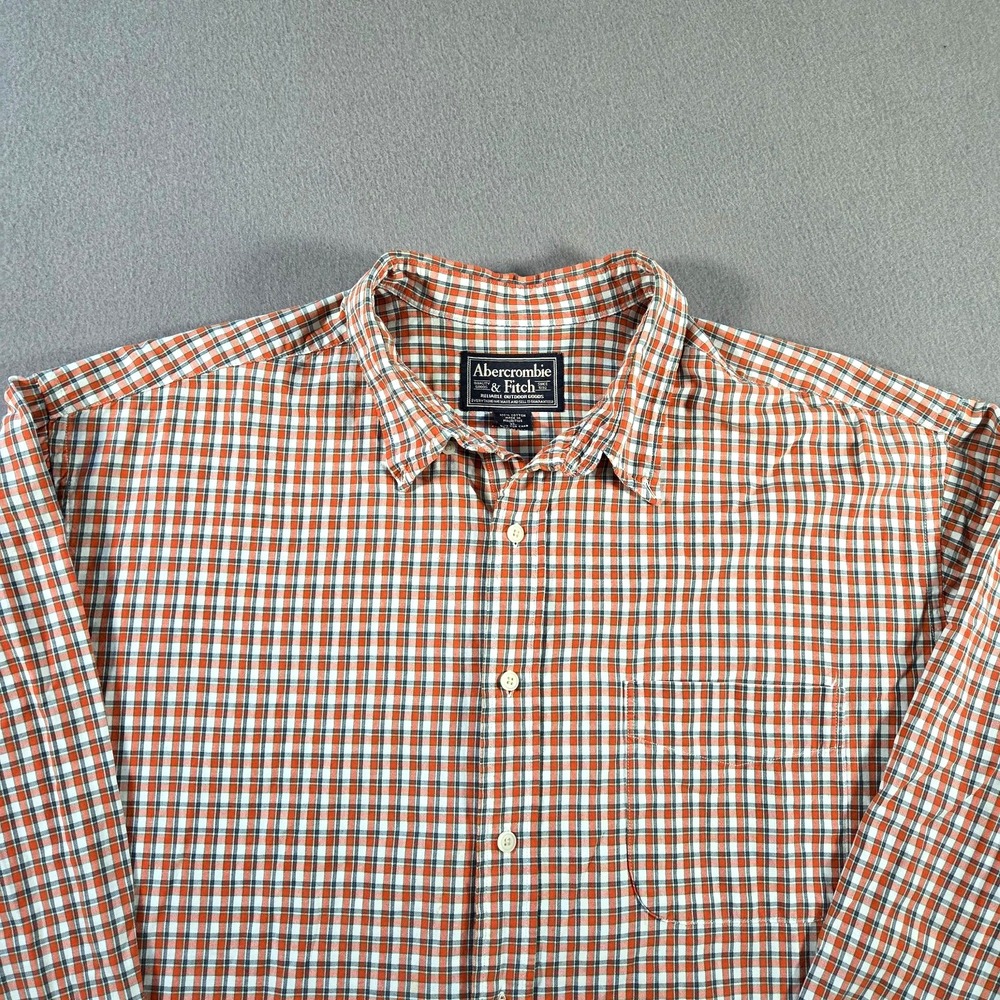 Abercrombie & Fitch Shirt Mens XL Orange Plaid Cotton Button Down Outdoor